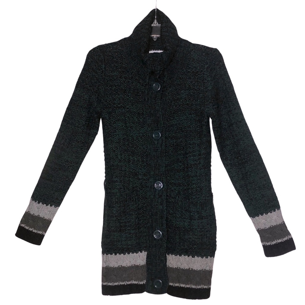 Indigo Great Nothwest cardigan sweater pockets buttons high neck long Sm
